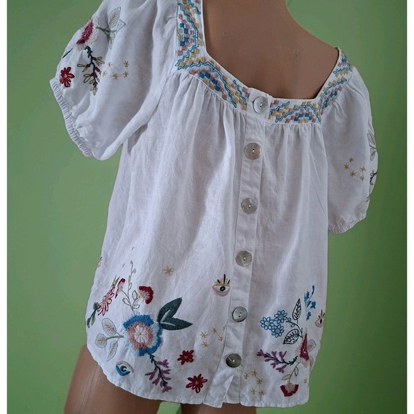 Johnny Was Martine Wander White Linen Top Boho Embroidered Women's size Large - Picture 3 of 12